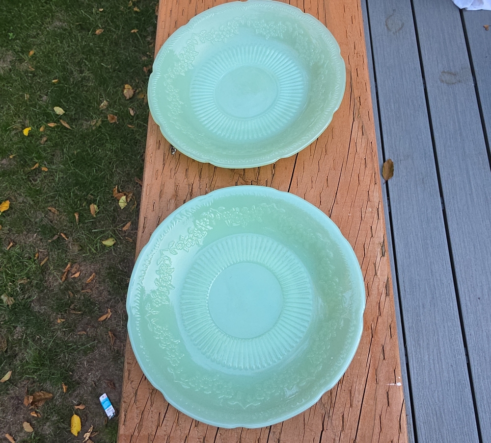 2 Fireking Jadeite "Alice" Saucers